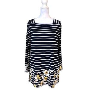 Susan Graver Floral Print Square Neck Long Sleeve Top Size XS